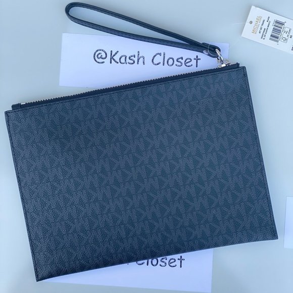 Michael Kors MK JST Logo XL Zip Wristlet Clutch - BLACK - Picture 2 of 7